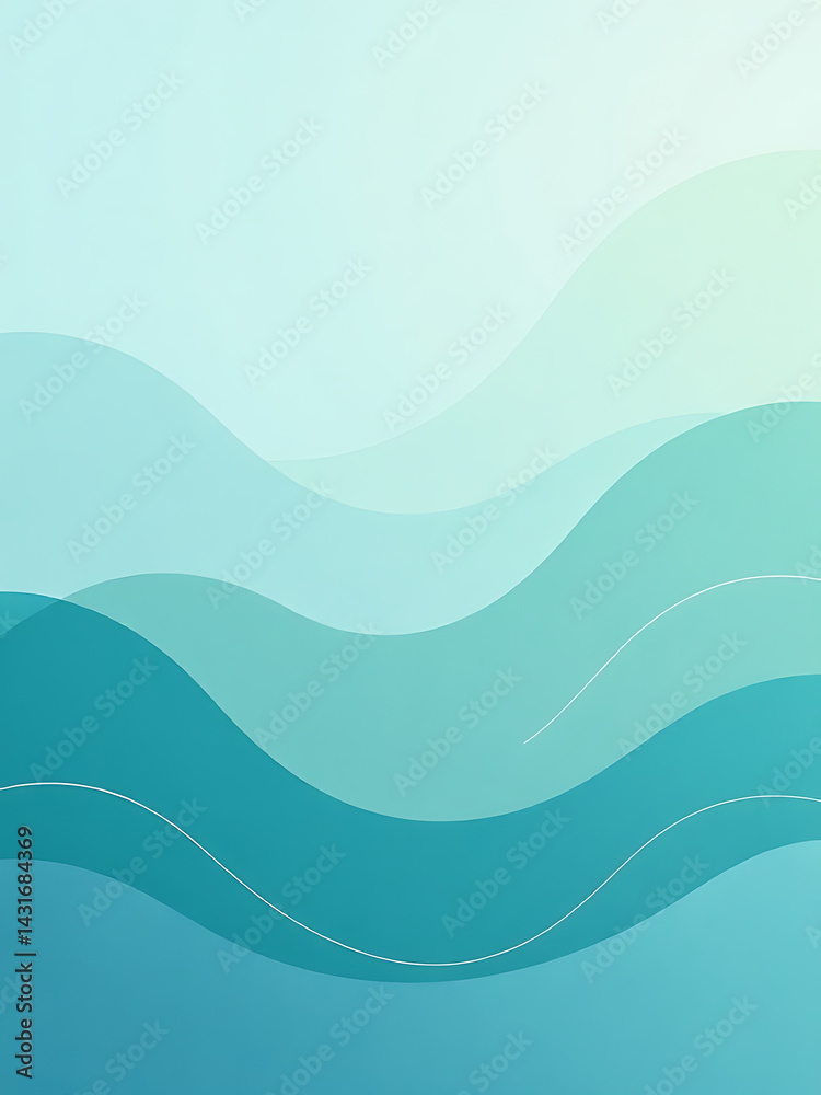 Fototapeta premium A subtle abstract design features a calming blend of blue, green hues with turquoise accents and thin lines._00002_