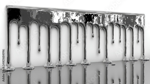 Obraz na płótnie A sleek silver liquid flows and drips from a metallic surface against a clean white background, showcasing intricate details and textures w salonie
