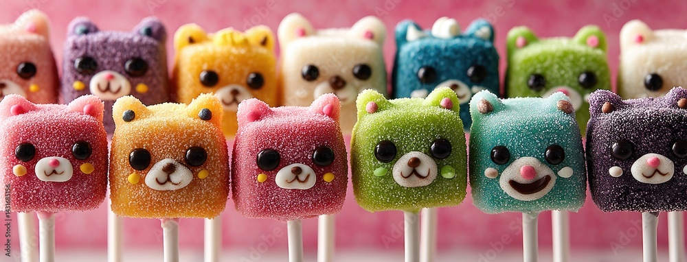 These delightful cat cake pops come in various colors, showcasing their cute features in a charming and playful arrangement
