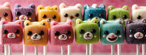 Obraz na płótnie These delightful cat cake pops come in various colors, showcasing their cute features in a charming and playful arrangement w salonie