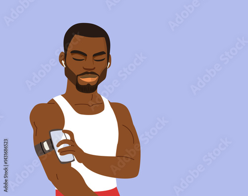 Athletic cartoon man checki...
