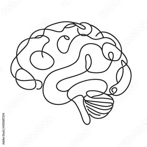 Abstract line art representation of a brain in black and white  