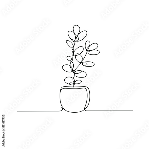 Minimalist line art plant in pot  