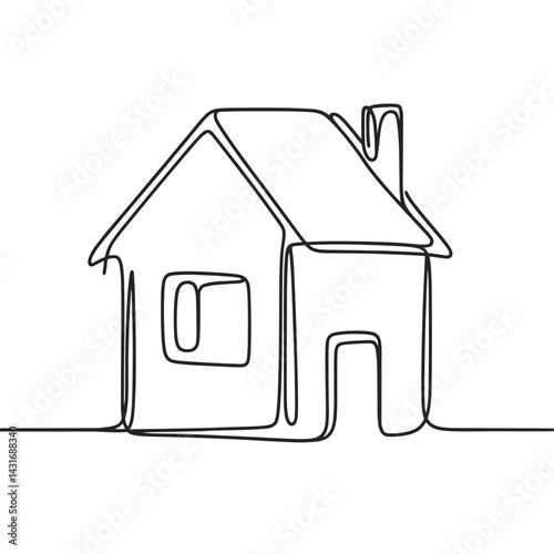 Minimalist line art house drawing in black on white background  