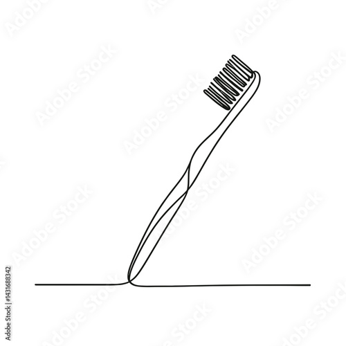 Minimalist toothbrush illustration in black line art style  