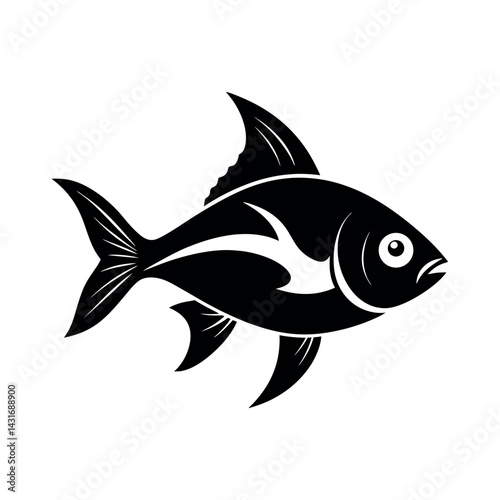 Tetra Fish Black Vector Silhouette Template