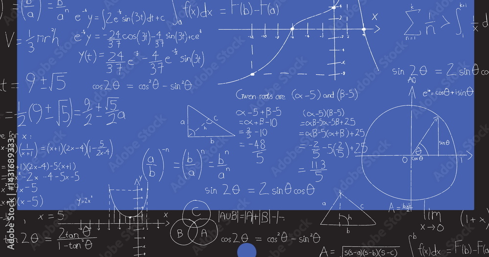 Image of mathematical equations on blue background Image of mathematical equations on blue background