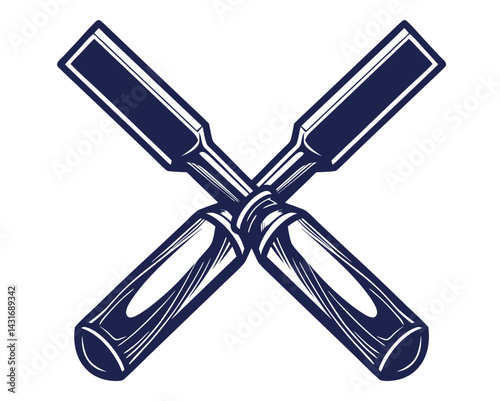 Chisel for carpentry or tools for woodworking. Handmade or craftsmanship with woodcraft, wooden materials, joinery, lumber, timber for craft workshop