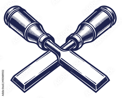 Chisel for carpentry or tools for woodworking. Handmade or craftsmanship with woodcraft, wooden materials, joinery, lumber, timber for craft workshop