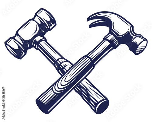 Metallic and wooden hammer. Construction and carpentry tools for woodworking. Handmade or craftsmanship with woodcraft, repair work with wooden materials, timber for craft workshop