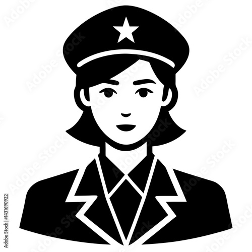 Black And White Graphic Icon Of A Female Officer Or Guard