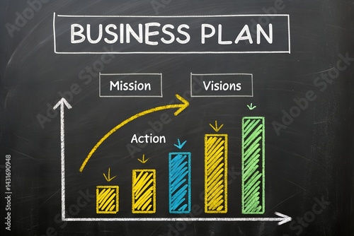 showcasing mission, vision, and action linked by growth charts and teamwork  charts strategy success development goal planning leadership