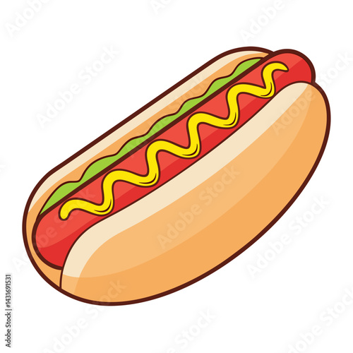 Cartoon Hot Dog With Mustard And Relish Isolated On White Background