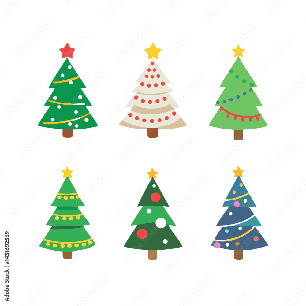 Obraz premium Variety of Hand-Drawn Christmas Trees Colorful Winter Holiday Elements for Design Projects