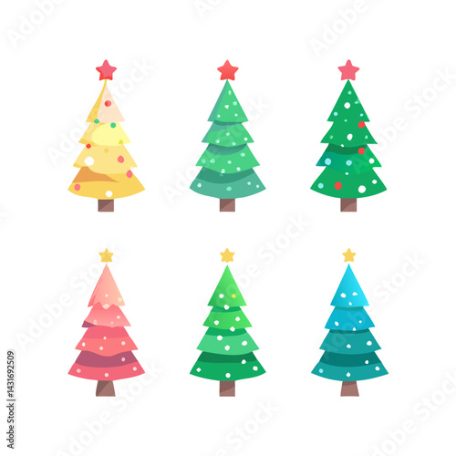 Decorative Christmas Trees Collection Flat Vector Festive Icons for Holiday Crafts and Media

