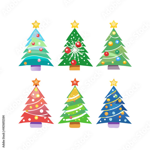 Creative Christmas Tree Clipart Set  Trendy Festive Elements for Greeting Cards and Invitations

