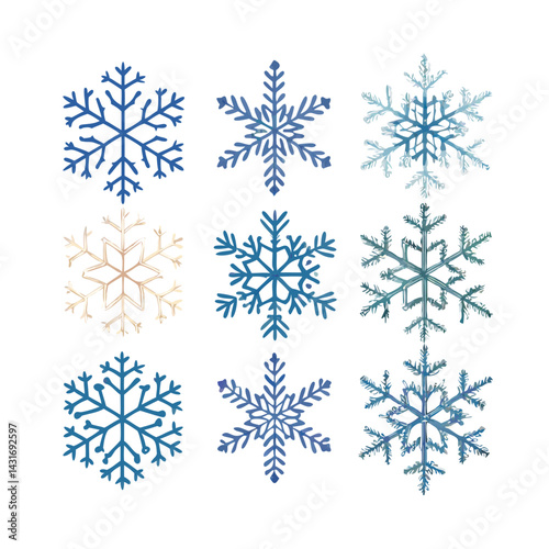 Glittery Blue Snowflake Ornament Isolated on White Background  Winter Holiday Decoration Image

