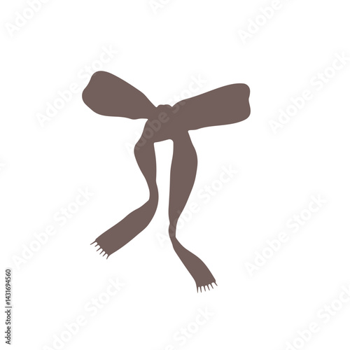 Cute hand drawn brown fancy bow knot silhouette isolated on white background. Pretty vintage coquette clipart. Vector illustration