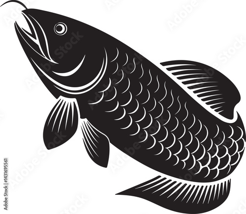 Arowana fish vector art illustration on white background Arowana Fish Line Art Black White illustration vector