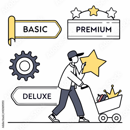 Choosing Subscription Plans Cartoon Illustration Featuring Basic Premium Deluxe Options And Customer