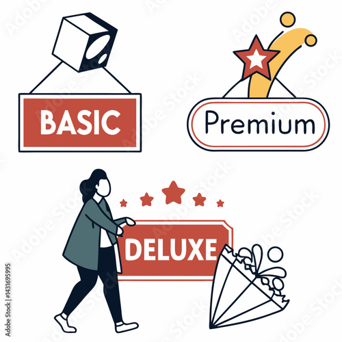 Subscription Level Service Comparison With Basic Premium Deluxe With User Graphic