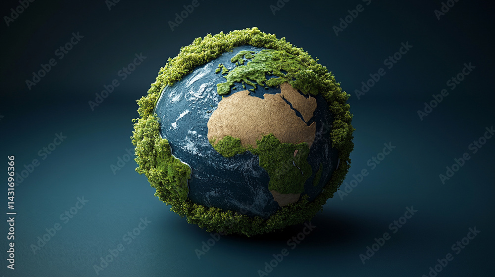 Fototapeta premium A vibrant green globe floats in a clean, modern space, symbolizing global unity, eco-consciousness, and a sustainable future through innovation, awareness, and environmental responsibility.