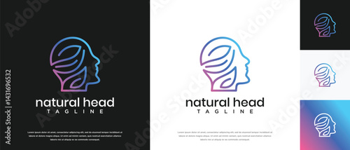 Nature leaf head logo design. Nature head logo template. Head logo symbol icon