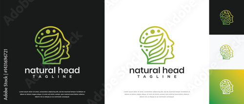 Nature leaf head logo design. Nature head logo template. Head logo symbol icon