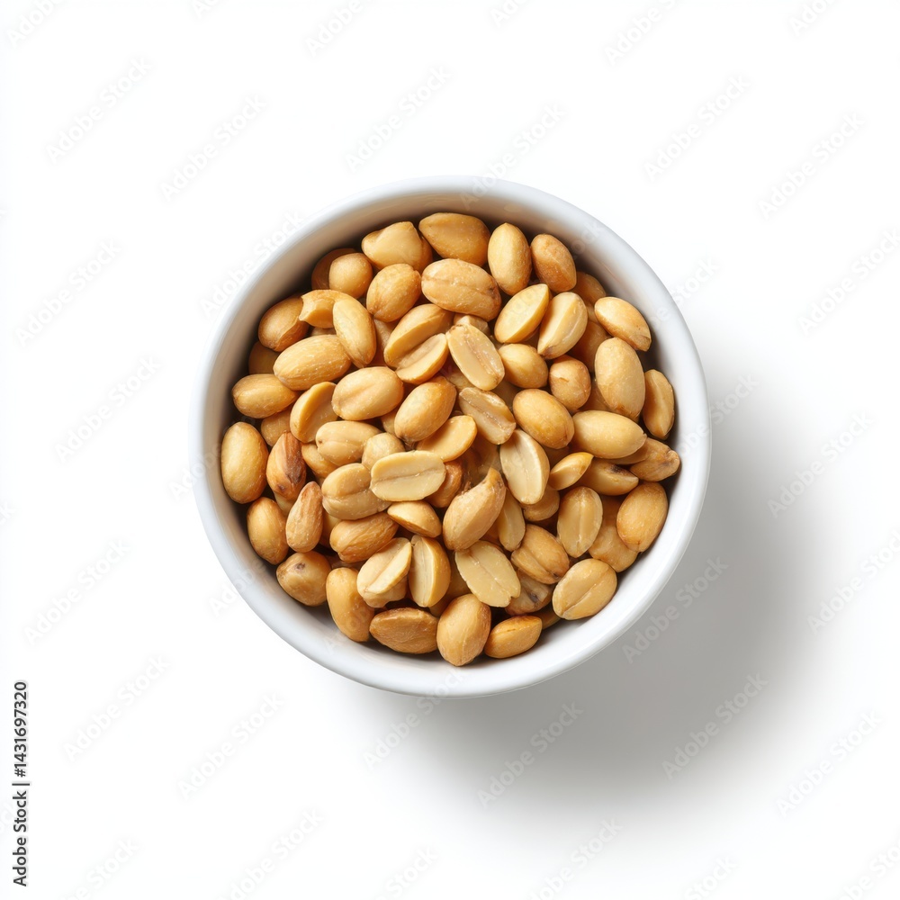 Bowl full of peanuts, top view on white background Bowl full of peanuts, top view on white background