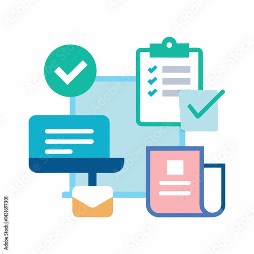 Flat Design Illustration Of Task Management With Computer Checklist And Documents