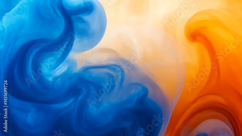 Blue and orange ink swirling, abstract background, vibrant colors, design element