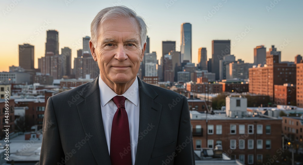Portrait of a Distinguished Senior Businessman Against City Skyline Portrait of a Distinguished Senior Businessman Against City Skyline