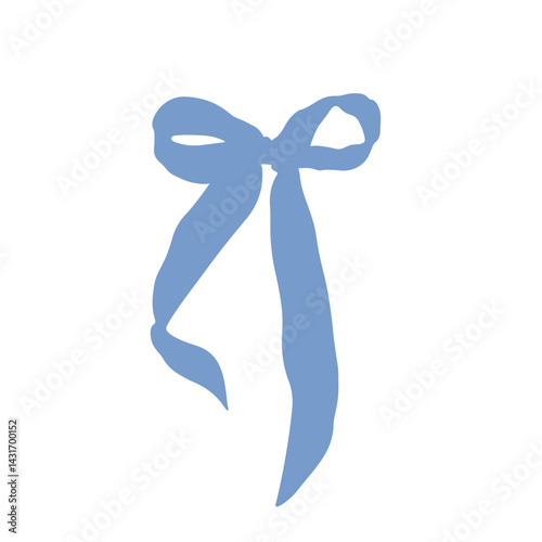 Cute hand drawn blue fancy bow knot silhouette isolated on white background. Pretty vintage coquette clipart. Vector illustration