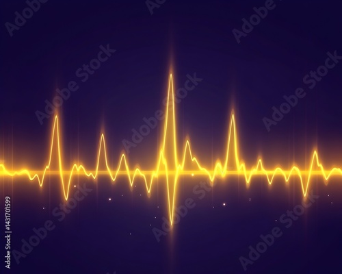 Golden glowing heartbeat pulse line on dark blue background