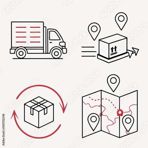 Delivery And Logistics Icons Set For Online E Commerce Business Services