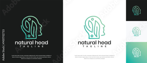 Nature leaf head logo design. Nature head logo template. Head logo symbol icon