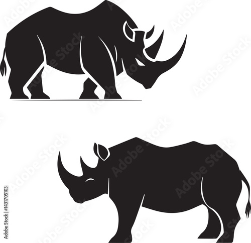 Rhino side view with distinct horn silhouette vector
