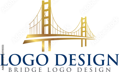 A vector Illustration of Golden Bridge Logo Vector Icon in black background with gold shine effect