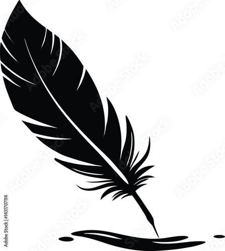  silhouette of feather floating down, vector illustration of feather