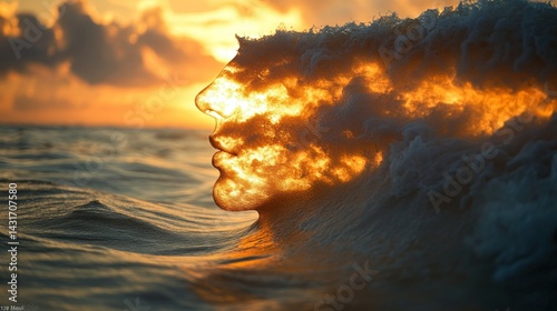 Sunrise, face, wave