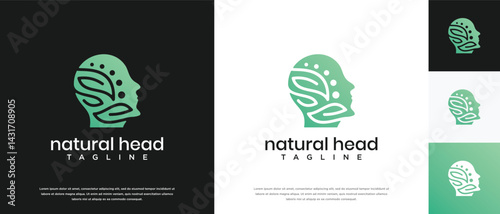 Nature leaf head logo design. Nature head logo template. Head logo symbol icon