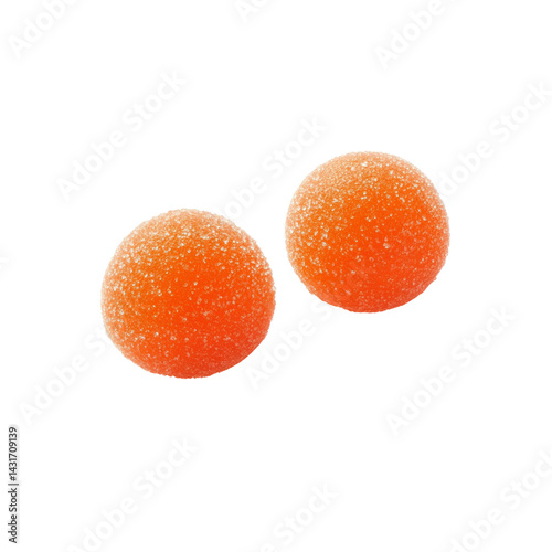 Two Juicy Orange Gummy Candies on Transparent Background