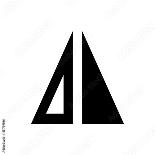 Two triangles positioned side by side one solid black and one with a triangle cut out on the left side