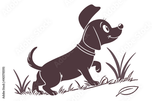 Athletic dog in motion, silhouette art of pet playing on a white background