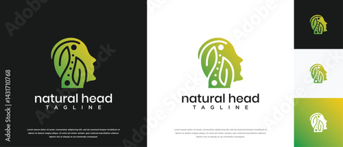 Nature leaf head logo design. Nature head logo template. Head logo symbol icon