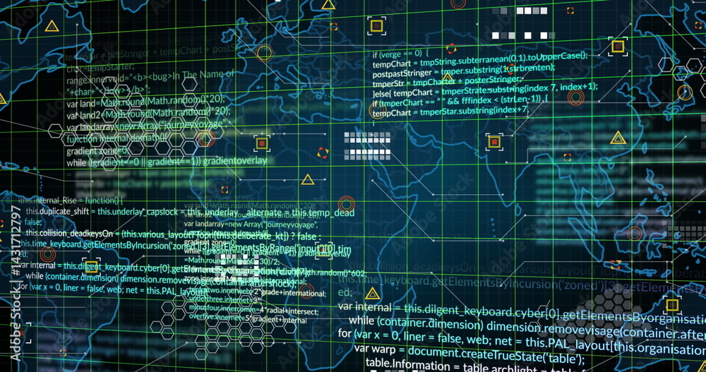 Obraz premium Image of data processing and markers over world map