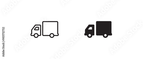 Fast shipping delivery truck icon. Express Fast shipping Free delivery 24 hours. Logistic trucking Cargo van Shipping lorry line and flat icons set, editable stroke isolated on white linear vector