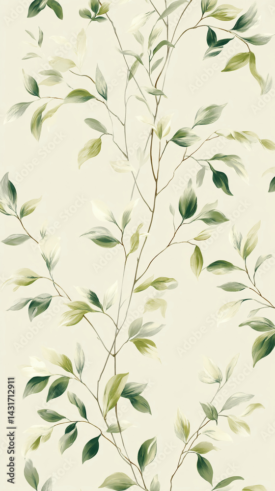 Elegant green and beige leaf pattern, showcasing a calm and serene nature scene, ideal for design projects requiring a tranquil aesthetic Elegant green and beige leaf pattern, showcasing a calm and serene nature scene, ideal for design projects requiring a tranquil aesthetic