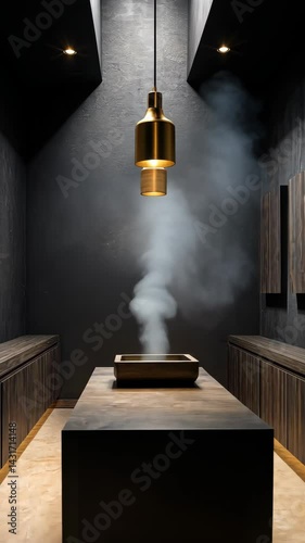 Wallpaper Mural Dark Room with Gold Pendant Light and Rising Steam Torontodigital.ca