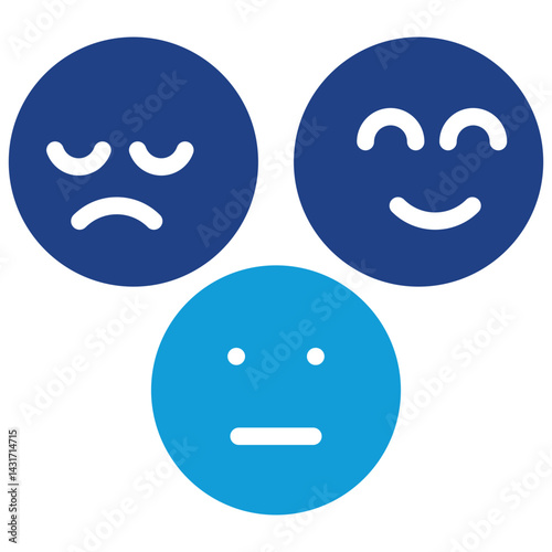 satisfaction and feedback, Emotions Icons Happiness Sadness and Neutral Faces glyph blue icon